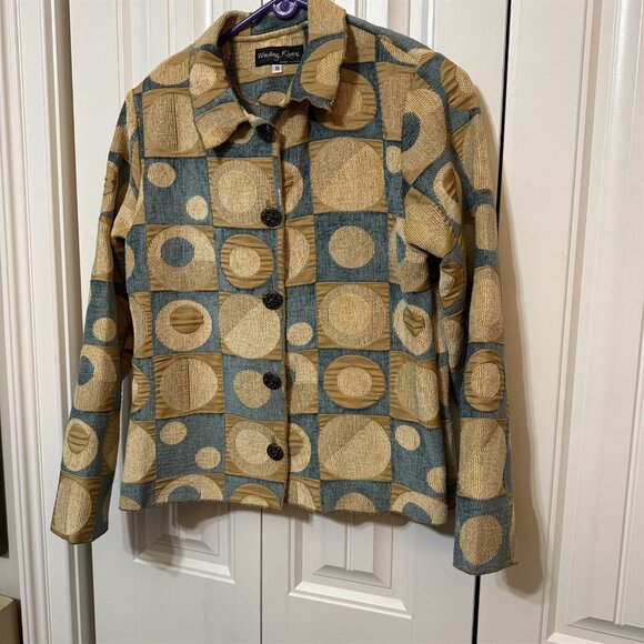 Winding River Jackets & Blazers - Winding River Blue Tan Geometric Blanket Tapestry Jacket Women's Small Chenille